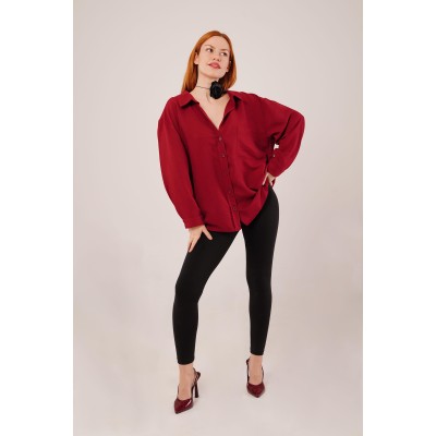 Basic Oversize Bordo Gömlek Basic Oversize Bordo Gömlek