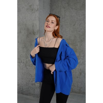 Basic Oversize Saks Gömlek Basic Oversize Saks Gömlek
