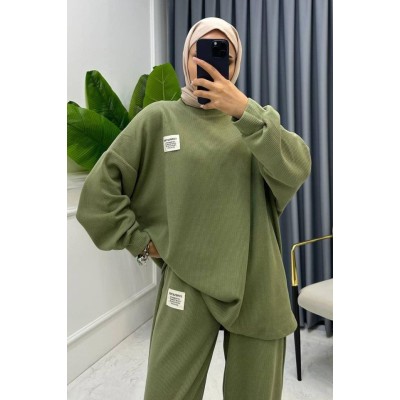 Mint Klasik Fitilli Kazak Ve Pantolon Takım Mint Klasik Fitilli Kazak Ve Pantolon Takım