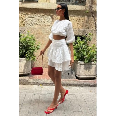 Crop Bluz Ve Kat Kat Etekli Takım 10207 Crop Bluz Ve Kat Kat Etekli Takım 10207