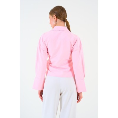 Düz Yandan Bağlamalı Gömlek - Pembe Düz Yandan Bağlamalı Gömlek - Pembe