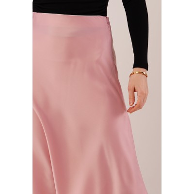 Çan Kesim Midi Pembe Saten Etek Çan Kesim Midi Pembe Saten Etek