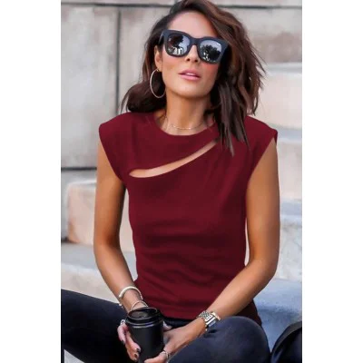 Kadın Sıfır Kol Pencere Detay Viskon T-shirt Kadın Sıfır Kol Pencere Detay Viskon T-shirt