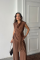 TENCEL MODAL KOLSUZ BLUZ KAPALI CEP DETAYLI DÖKÜMLÜ - PANTOLON TAKIM - Kahverengi TENCEL MODAL KOLSUZ BLUZ KAPALI CEP DETAYLI DÖKÜMLÜ - PANTOLON TAKIM - Kahverengi
