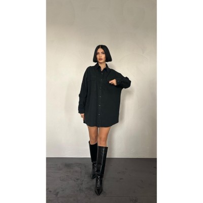 Siyah Çift Cep Kapaklı Çıtçıtlı Gömlek Siyah Çift Cep Kapaklı Çıtçıtlı Gömlek