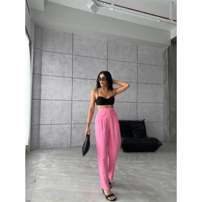 PANTOLON KAPALI CEP 3 DÜĞME DETAYLI - Pembe PANTOLON KAPALI CEP 3 DÜĞME DETAYLI - Pembe