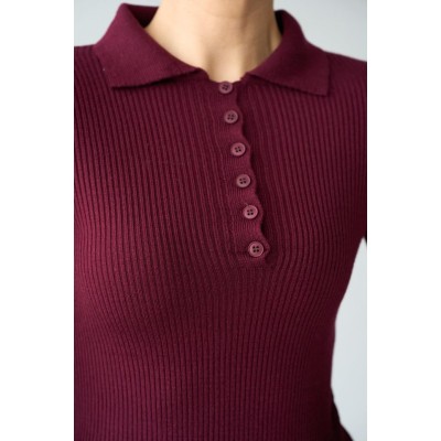 Polo Yaka 6 Düğmeli Kazak - Bordo Polo Yaka 6 Düğmeli Kazak - Bordo