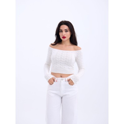 42241 TRİKO KAYIK YAKA CROP-EKRU 42241 TRİKO KAYIK YAKA CROP-EKRU