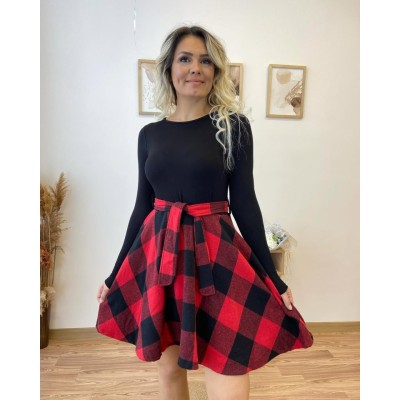 Kadın Uzun Kollu Bisiklet Yaka üst Viskon Alt Ekose Kısa Elbise Kadın Uzun Kollu Bisiklet Yaka üst Viskon Alt Ekose Kısa Elbise