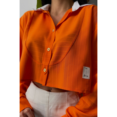CROP GÖMLEK BEYAZ YAKA VE ETİKET DETAYLI - Orange CROP GÖMLEK BEYAZ YAKA VE ETİKET DETAYLI - Orange