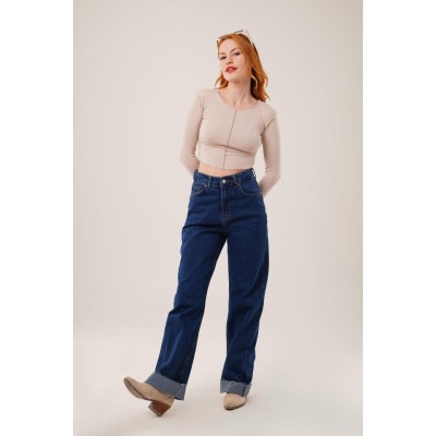 Ters Dikişli Basic Krem Body Bluz Ters Dikişli Basic Krem Body Bluz