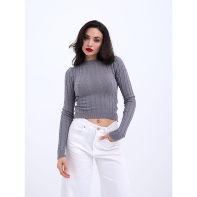 42491 TRİKO SAÇ ÖRGÜ CROP KAZAK-GRİ 42491 TRİKO SAÇ ÖRGÜ CROP KAZAK-GRİ