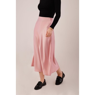 Çan Kesim Midi Pembe Saten Etek Çan Kesim Midi Pembe Saten Etek