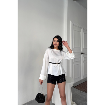 KEMER DETAYLI SATEN BLUZ - Beyaz KEMER DETAYLI SATEN BLUZ - Beyaz