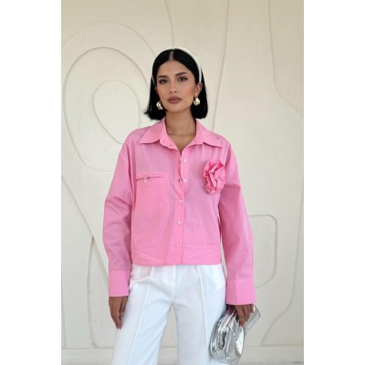 Pembe Fleto Cepli Poplin Gömlek Pembe Fleto Cepli Poplin Gömlek