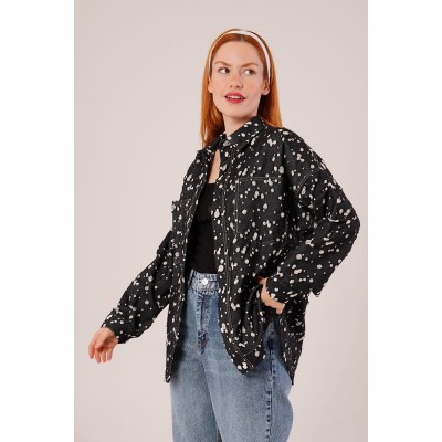 Eskitme Görünümlü Denim Siyah Gömlek Eskitme Görünümlü Denim Siyah Gömlek