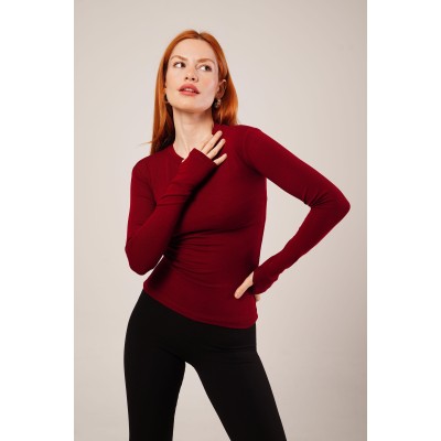 Uzun Kollu Basic Bordo Bluz Uzun Kollu Basic Bordo Bluz