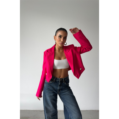 ARKASI İNCİ DÜĞME DETAYLI CROP CEKET - Fuşya ARKASI İNCİ DÜĞME DETAYLI CROP CEKET - Fuşya