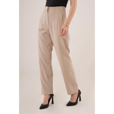 Çift Pens Detaylı Krem Pantolon Çift Pens Detaylı Krem Pantolon