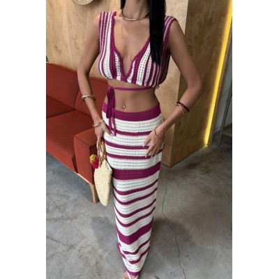 Çizgili Bikini Üst Ve Etek Triko Takım 10110 Çizgili Bikini Üst Ve Etek Triko Takım 10110