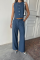 TENCEL KOLSUZ GÖMLEK - PANTOLON TAKIM - İndigo TENCEL KOLSUZ GÖMLEK - PANTOLON TAKIM - İndigo
