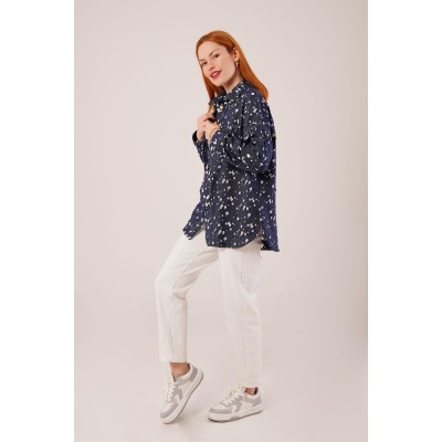 Eskitme Görünümlü Denim Mavi Gömlek Eskitme Görünümlü Denim Mavi Gömlek