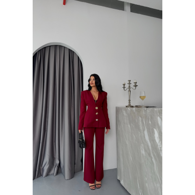 TASARIM CEKET-PANTOLON TAKIM METAL DÜĞME DETAYLI - Bordo TASARIM CEKET-PANTOLON TAKIM METAL DÜĞME DETAYLI - Bordo