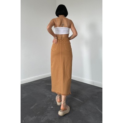 Camel Gabardin Boyamalı Püsküllü Etek Camel Gabardin Boyamalı Püsküllü Etek
