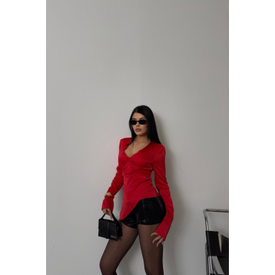 SATEN ANVELOP BLUZ MANŞET KOL - Kırmızı SATEN ANVELOP BLUZ MANŞET KOL - Kırmızı