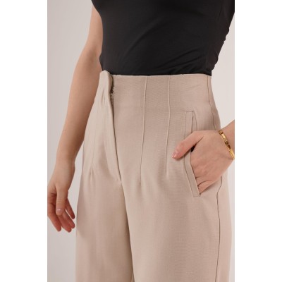Çift Pens Detaylı Krem Pantolon Çift Pens Detaylı Krem Pantolon