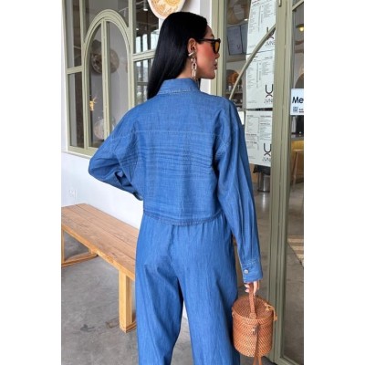 Denim Gömlek Plazzo Pantolon Takım 10163-08 Denim Gömlek Plazzo Pantolon Takım 10163-08