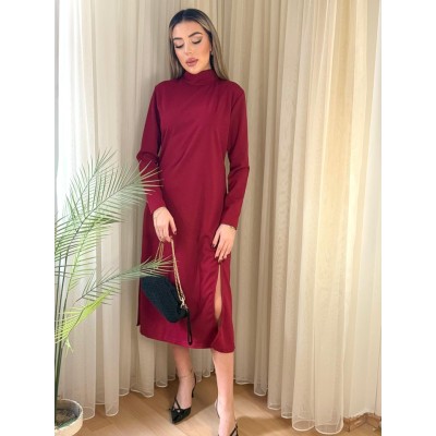 Kadın Uzun Kollu Balıkçı Yaka Derin Yırtmaç Detay Krep Elbise Kadın Uzun Kollu Balıkçı Yaka Derin Yırtmaç Detay Krep Elbise