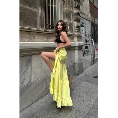 Audrey Fıfrlı Yırtmaç Detay Etek 4037 Audrey Fıfrlı Yırtmaç Detay Etek 4037