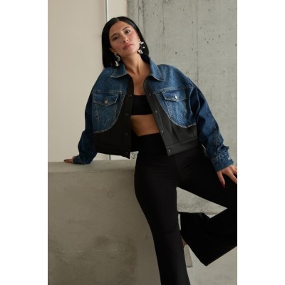 Siyah Denim Scuba Garnili Ceket Siyah Denim Scuba Garnili Ceket