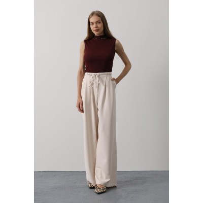 Pileli Bağcıklı Oversize Pantolon - Bej Pileli Bağcıklı Oversize Pantolon - Bej
