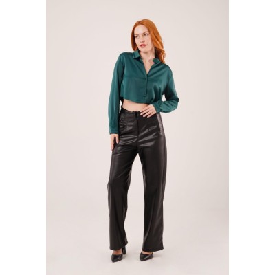 Saten Crop Model Yeşil Gömlek Saten Crop Model Yeşil Gömlek