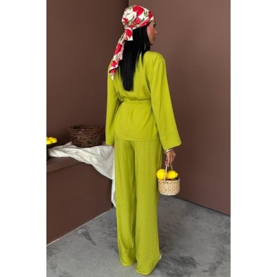 Kruvaze Model Klasik Pantolonlu Çupra Keten Takım 10191 Kruvaze Model Klasik Pantolonlu Çupra Keten Takım 10191
