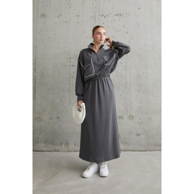 Füme Biyeli Sweatshirt Ve Etek Takım Füme Biyeli Sweatshirt Ve Etek Takım