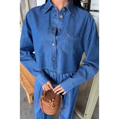 Denim Gömlek Plazzo Pantolon Takım 10163-08 Denim Gömlek Plazzo Pantolon Takım 10163-08