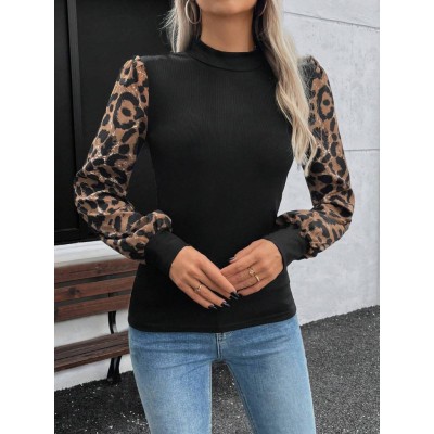 Kadın Uzun Kollu Yarı Balıkçı Yaka Leopar Detaylı Kaşkorse Bluz Kadın Uzun Kollu Yarı Balıkçı Yaka Leopar Detaylı Kaşkorse Bluz