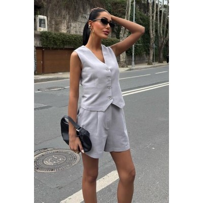 Yelek Şort Flamlı Keten Takım 10133-17 Yelek Şort Flamlı Keten Takım 10133-17