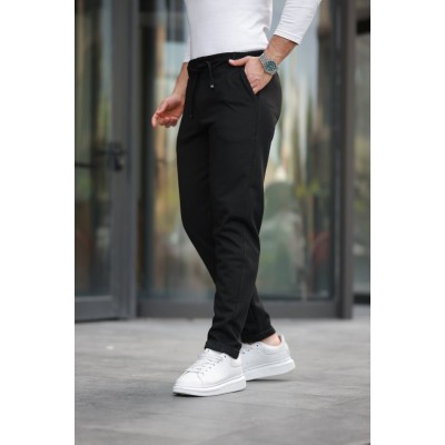 Erkek Beli Bağcıklı Duble Paça örme Pamuklu Kumaş Jogger Pantolon