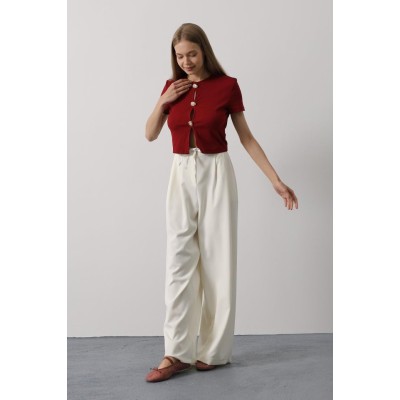 Pileli Bağcıklı Oversize Pantolon - Ekru Pileli Bağcıklı Oversize Pantolon - Ekru