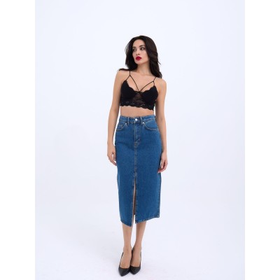 6471 DENİM MIDI SLIT SKIRT-KOYU MAVİ 6471 DENİM MIDI SLIT SKIRT-KOYU MAVİ