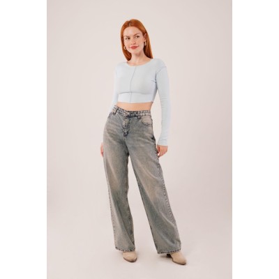 Ters Dikişli Basic Bebe Mavisi Body Bluz Ters Dikişli Basic Bebe Mavisi Body Bluz