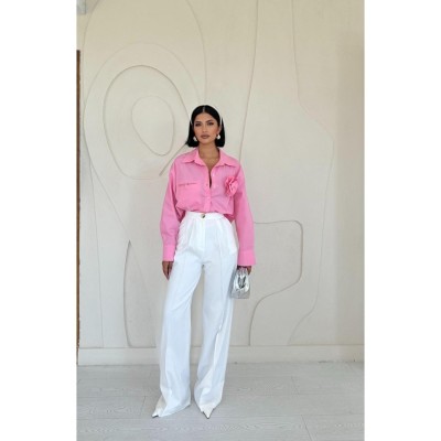 Pembe Fleto Cepli Poplin Gömlek Pembe Fleto Cepli Poplin Gömlek