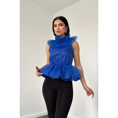Saks Tüllü Bluz Saks Tüllü Bluz