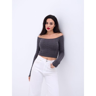 42241 TRİKO KAYIK YAKA CROP-ANTRASİT 42241 TRİKO KAYIK YAKA CROP-ANTRASİT