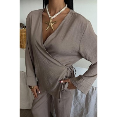 Kruvaze Model Klasik Pantolonlu Çupra Keten Takım 10191 Kruvaze Model Klasik Pantolonlu Çupra Keten Takım 10191