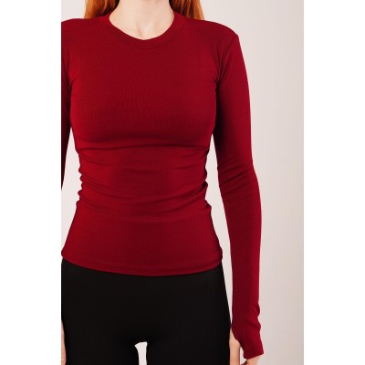 Uzun Kollu Basic Bordo Bluz Uzun Kollu Basic Bordo Bluz